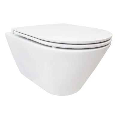 Afbeelding van Wiesbaden Stereo wandcloset rimless met Flatline toiletzitting softclose en quick release mat wit