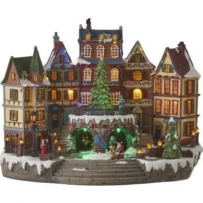 Afbeelding van LuVille Kerstdorp Miniatuur Dorpsplein L42 x B25 H32 cm