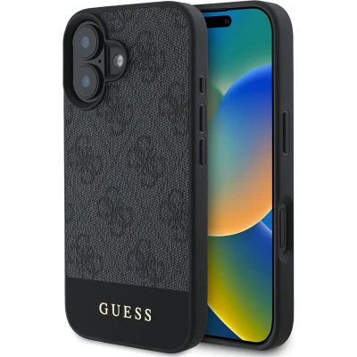Afbeelding van Guess 4G Bottom Stripe Hoesje Geschikt voor Apple iPhone 16 Back Cover Zwart