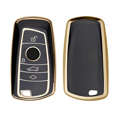 Afbeelding van kwmobile autosleutel hoesje geschikt voor BMW 3 knops draadloze (alleen Keyless Go) behuizing in zwart / goud