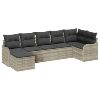 Afbeelding van vidaXL 7 Delige Tuin Sofa Set met Kussens Lichtgrijs Poly Rattan