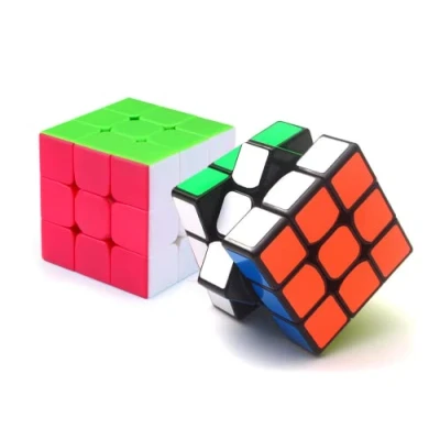 Afbeelding van Set magische kubussen, 3 x 3, zwart + gladde stickerloze kubus, neonkleuren, Yong Jun 3D sequentie puzzelspeelgoed voor kinderen en volwassenen, snelheidspuzzel, afgeronde hoeken.