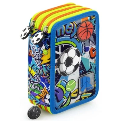 Afbeelding van Julian Ross drievoudig gevoerd etui, 44 schoolaccessoires, 20 cm, Sport, pennenhouder