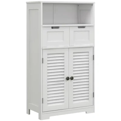 Afbeelding van kleankin Badkamermeubel op voet, opbergkast, verstelbare plank, ruimtebesparende kast, 2 deuren, laden, nis, 61 x 30,5 109,5 cm, wit