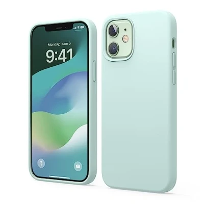Afbeelding van elago Hoesjes van vloeibare siliconen compatibel met iPhone 12 en Pro (6,1 inch), premium beschermhoes, volledige bescherming, schokbestendig, 3 structuur (mintgroen)