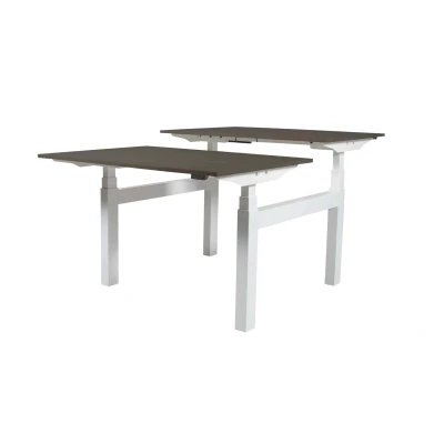 Afbeelding van Lectro Duo Plus werkplekken, zit sta (64 130cm) hoogte verstelbaar dmv 2 elektromotoren per wp met 140x80cm logan eiken 25mm bladen en zwart (RAL9005)