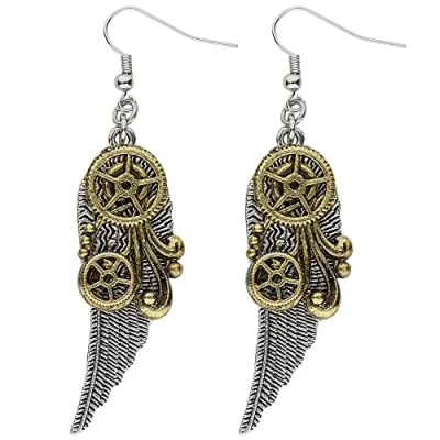 Image de boucle d oreille steampunk rouage et plume deguisement fete soiree
