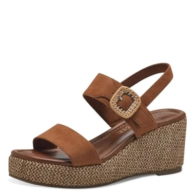 Afbeelding van Marco Tozzi Sandalen met plateauzool, Dames, Maat: 41, Cognac comb Textiel