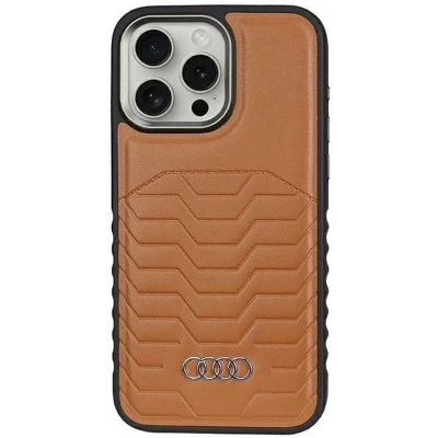Afbeelding van Bescherming Audi Synthetic Leather MagSafe iPhone 15 Pro Max 6.7&quot; brown hardcase