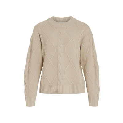 Afbeelding van VILA Vilou Oneck Cable NOOS Trui, Dames, Maat: XXL, Feather gray