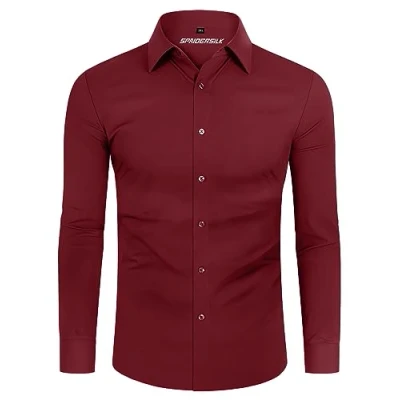 Afbeelding van DEMEANOR Stretch overhemd met lange mouwen voor heren, slim fit, businesshemd kreukvrij, Rood