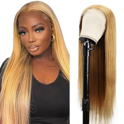 Afbeelding van Tuheerst Straight Human Hair Wig Blonde 4X4 Lace Remy Glueless Wear and Go with Baby 100% Unprocessed Brazilian Virgin No Smell Tangle for Woman 24 Inch