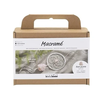 Afbeelding van Creativ Company Mini Hobbyset Macramé, Dromenvanger met rozenkwarts, lichtroze, wit, 1 doos