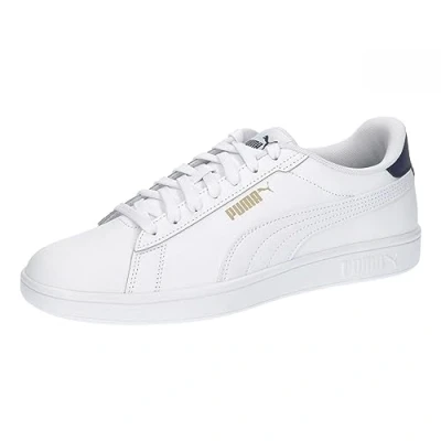 Afbeelding van Puma Smash 3.0 Unisex Sneakers laag, Maat: 48, White/navy/gold Leer en imitatieleer