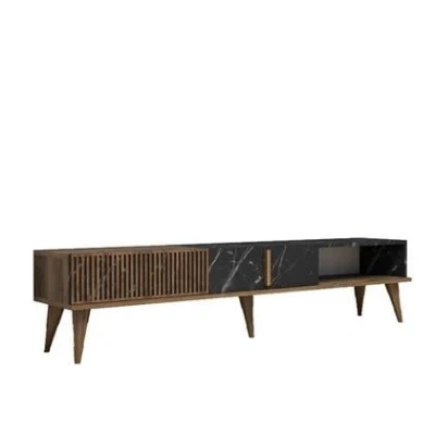 Afbeelding van TV Meubel Milan in Walnoot Zwart Ruim Formaat van 35x180x40 cm Stijlvolle Kast