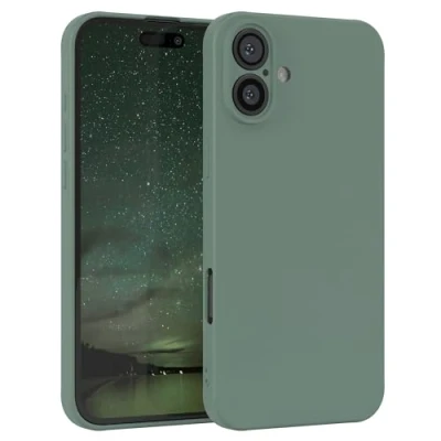Afbeelding van EAZY CASE siliconen beschermhoes voor iPhone 16 Plus, zachte stootvaste telefoonhoes met camerabescherming, dun beschermhoesje van TPU, schokbestendig, nachtgroen