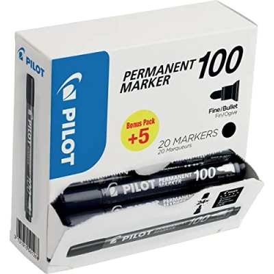 Afbeelding van Pilot permanent marker 100, XXL doos met 15 + 5 stuks, zwart