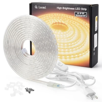 Afbeelding van ledstrip, 5 meter, IP65, waterdicht, met schakelaar, 220 V, 230 warm wit
