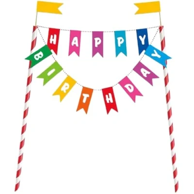 Afbeelding van Taartdecoratie Happy Birthday Regenboog