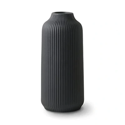 Afbeelding van flature decoratieve keramieken vaas met groeven Grote voor pampagras als Boheemse decoratie, matzwarte 21 cm hoge bloemen, woondecoratie verse droogbloemen,