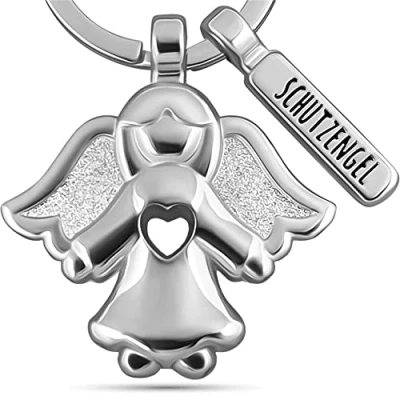 Afbeelding van LANOLU Beschermengel Sleutelhanger Auto geluksbrenger voorzichtige hanger met ruimte voor gravure, geschenken rijbewijs, geluksengelhanger, zilver.,