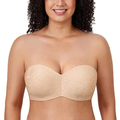 Afbeelding van DELIMIRA Dames Strapless Minimizer Bh Voor Grote Buste Beugel Niet gewatteerde Jacquard, Beige, 105D