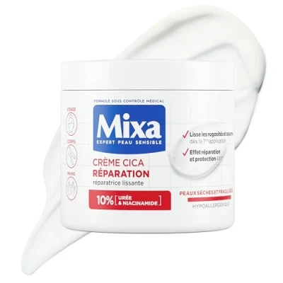 Image de Mixa Expert Peau Sensible Crème Cica Réparation Effet Longue Durée Peaux Très Sèches et Rugueuses Visage, Corps, Mains Hypoallergénique 400ml