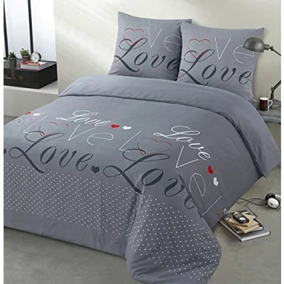 Afbeelding van Vision Flanel Love Grey dekbedovertrek 260x240cm met 2 bijhorende slopen 100% Katoen