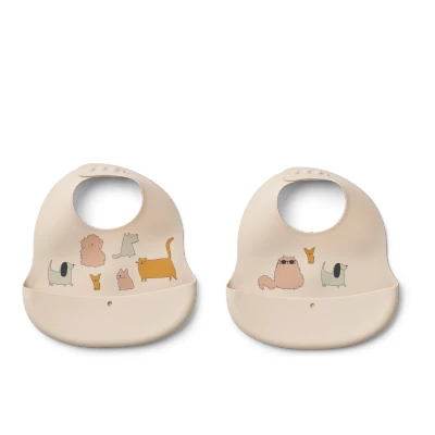 Afbeelding van Liewood Slab Siliconen Ember 2 pack Cats and Dogs Sandy