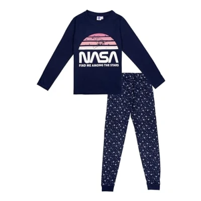 Afbeelding van NASA Pyjama voor meisjes, pyjamaset kinderen, bovendeel met lange mouwen en broek, blauw, Blauw