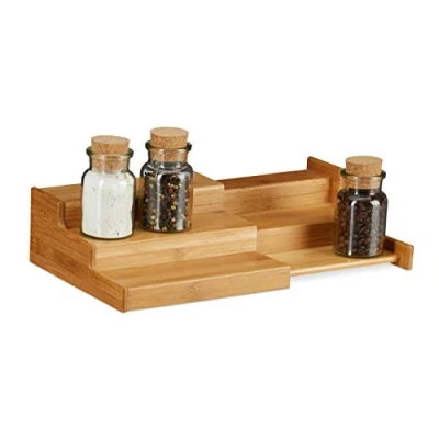 Afbeelding van Relaxdays bamboe kruidenrek uitschuifbaar kruidenhouder 3 treden specerijenrek hout