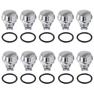 Afbeelding van QitinDasen 10 stuks premium 12 mm momentane 2 polige drukknopschakelaar van metaal, waterdicht, SPST (zilver)