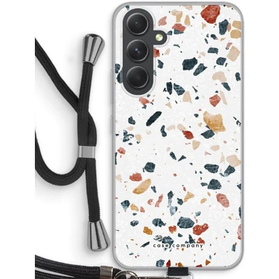 Afbeelding van Case Company® hoesje met Koord geschikt voor Samsung Galaxy A54 Terrazzo N4 Telefoonhoesje Zwart Bescherming aan alle Kanten en Over de Schermrand