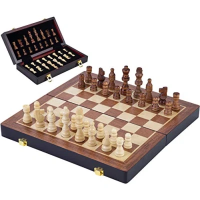 Afbeelding van Schaakspel hout opklapbaar essenhout (afmetingen: 45,5x45,5x6,8cm) Engelhart Games