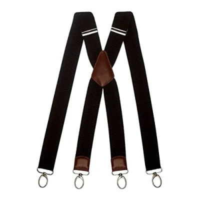Afbeelding van Olata Brede multifunctionele bretels met karabijnhaak en bruin leer 4 cm, zwart.