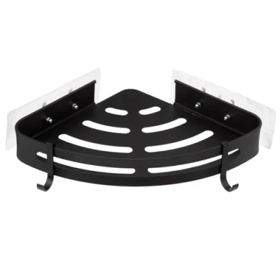 Afbeelding van 5Five Badkamer hoek organizer zwart metaal zeep bakje met haakjes 23 x cm douche rekje