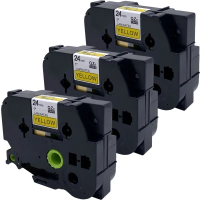 Afbeelding van DULA Brother Compatible label tape Tze 651 3 cassettes P Touch Zwart op geel 24mm x 8m