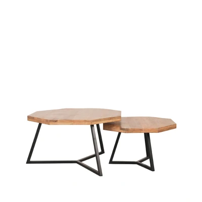 Afbeelding van Figure salontafel 70x70 cm mangohout naturel set van 2