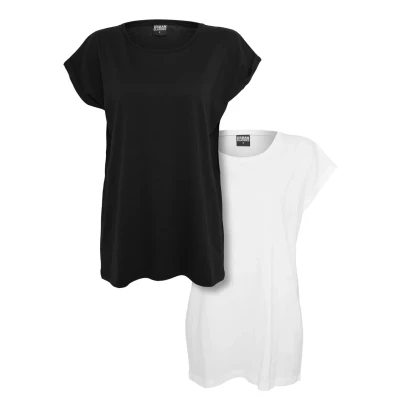 Afbeelding van Urban Classics Extended Shoulder 2PACK Tshirt basic, Dames, Maat: XXL, Black/white