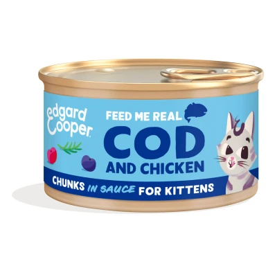Afbeelding van Edgard&amp;Cooper Kitten Chunks 85 g Kattenvoer Kabeljauw&amp;Kip