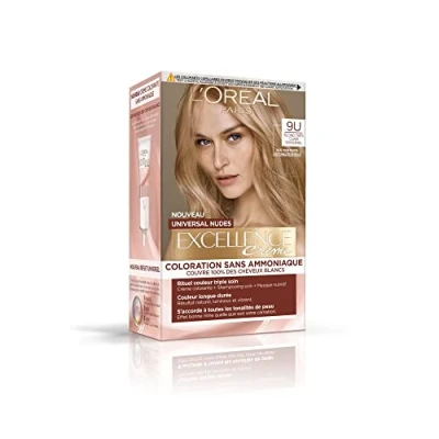 Image de L&#039;Oréal Paris Kit de Coloration Permanente Cheveux Sans Ammoniaque Couvre 100% des Blancs Excellence Crème Universal Nudes Nuance : Blond Très Clair Universel (9)