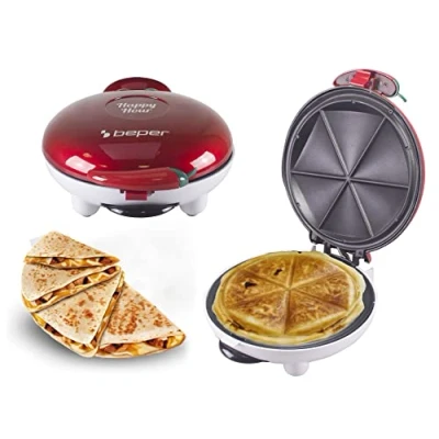 Afbeelding van BEPER P101CUD600 Happy Hour aperitiefapparaat bereidt quesadilla&#039;s, panzerotti, zoete en hartige dumplings in enkele minuten, rood