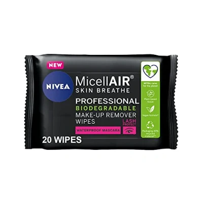 Afbeelding van NIVEA MicellAIR SKIN BREATHE Professionele biologisch afbreekbare reinigingsdoekjes (20 vellen), micellaire doekjes op plantaardige basis, technologie doekjes,
