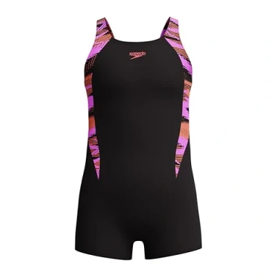 Afbeelding van Speedo Hyperboom Splice Legsuit Chlorine Resistant Sneldrogend Stretch Stof Comfort Fit 1 stuk badpak voor meisjes, koraalzand, 9 jaar 10