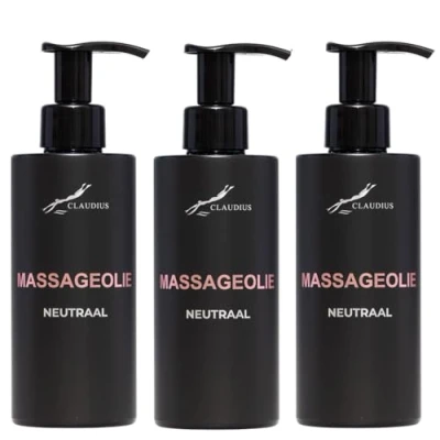 Afbeelding van Massageolie Neutraal 300 ml met pomp zwarte fles 100% natuurlijk biologisch en koud geperst set van 3 stuks Voordeelverpakking