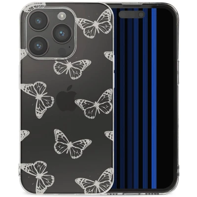 Afbeelding van iMoshion hoesje Geschikt voor iPhone 15 Pro Siliconen Design Grijs / Butterfly