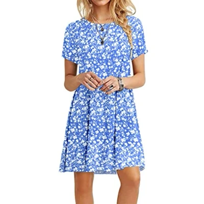 Afbeelding van MOLERANI Casual T shirtjurk met korte mouwen voor dames, perfect strand en zomer, Blauwe bloem.