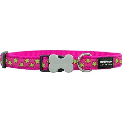 Afbeelding van Hondenhalsband Red Dingo STYLE STARS LIME ON HOT PINK 15 mm x 24 36 cm