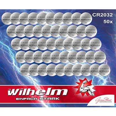 Afbeelding van 50 stuks CR2032 Wilhelm lithium knoopcellen, 3 V, CR 2032, industrieel product
