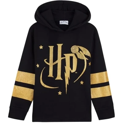 Afbeelding van Harry Potter sweatshirt voor meisjes, zwart met capuchon, officiële kleding, cadeau idee tieners en zwart/ronde hals